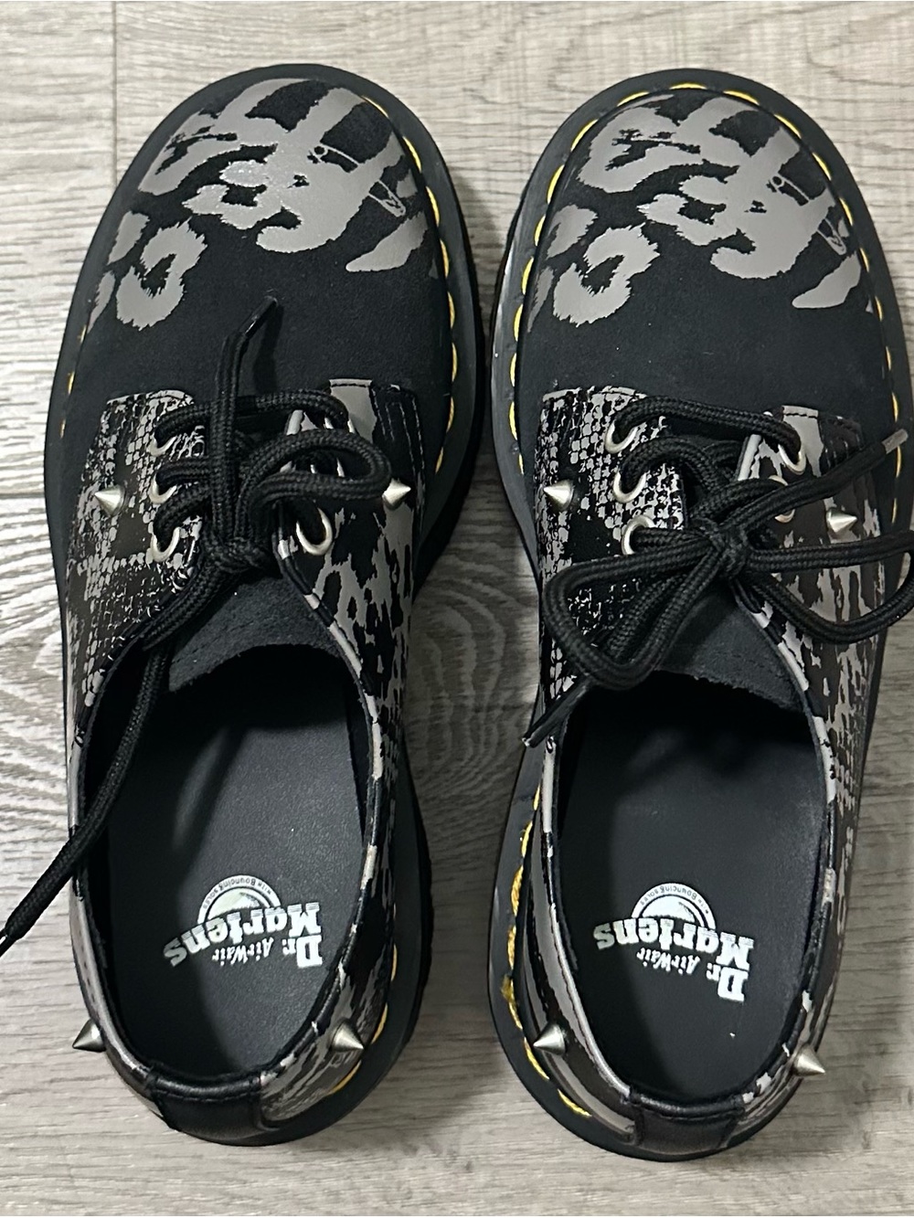 Dr. Martens Black and Gray Graphic Lace-Up Shoes